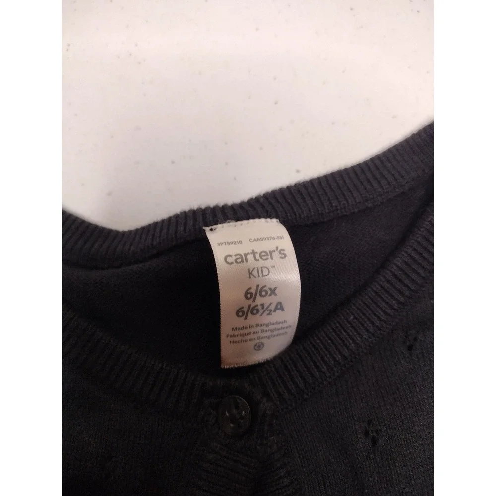 Carters Kid Girls black Pointelle Knit Button Front Cardigan Sweater 6/6x